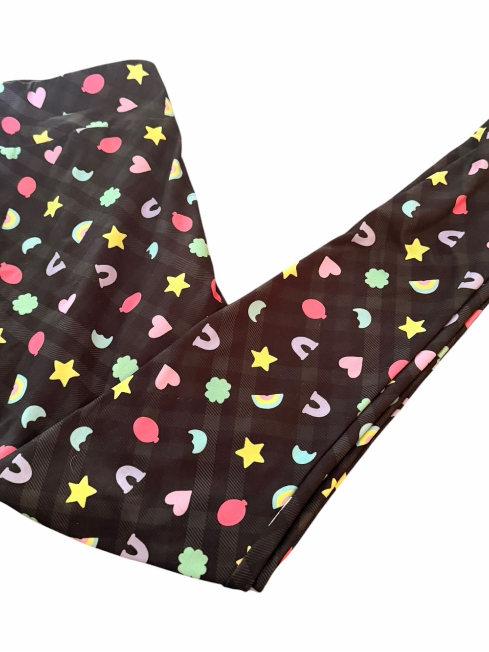 Amelia Rose One Size Super Soft Leggings Black Plaid Rainbow Hearts Stars - Picture 5 of 6